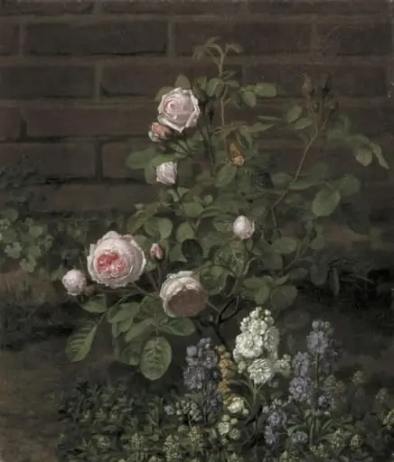 A Moss Rose Tree Sourrounded by Summer Flowers, by Unknown