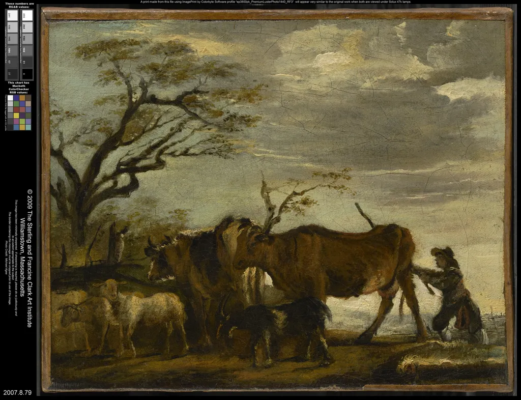 A Peasant Driving Cattle, Sheep and Goats in a Landscape, by Unknown, oil, 1793