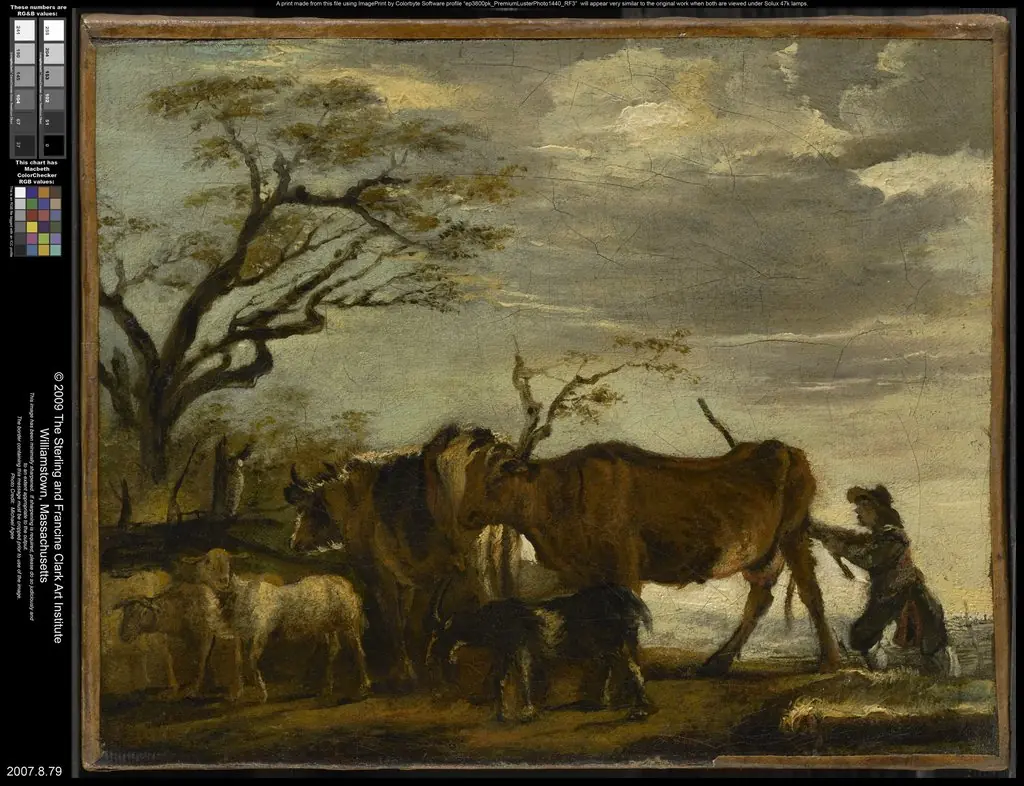 A Peasant Driving Cattle, Sheep and Goats in a Landscape, by Unknown
