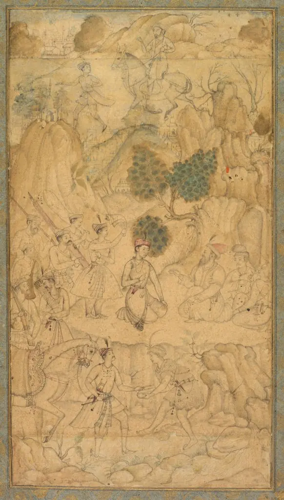 A Prince Visiting a Holy Man in a Rocky Landscape (recto), by Unknown