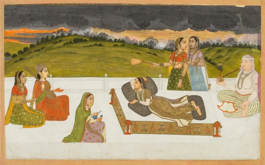 A princess reclining on a terrace with attendants, by Unknown, unspecified, 1735