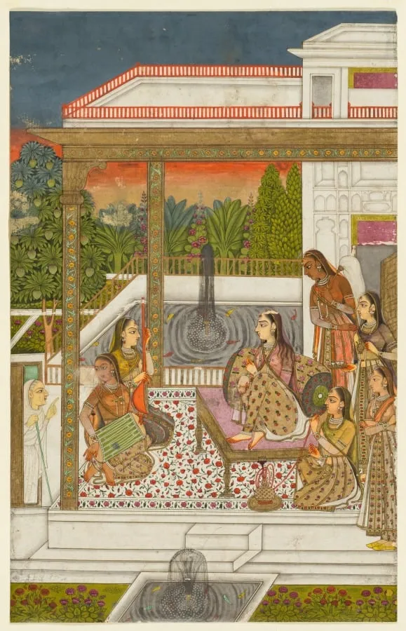 A princess with attendants on a terrace, by Unknown, unspecified, 1725