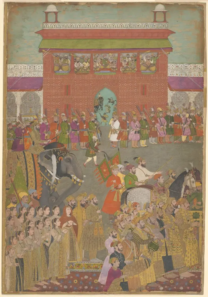 A Procession Scene with Musicians, from a copy of the Padshanama, by Unknown