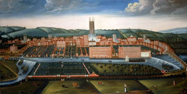 A Prospect of Derby, by Unknown, oil, 1725