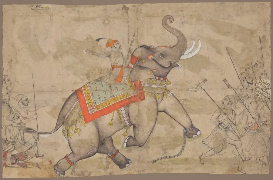 A Raja on an Elephant, by Unknown, 1690