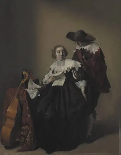 A Seated Woman with a Letter, a Gentleman Standing by Her, by Unknown