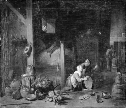 A Servant Girl Scrubbing a Brass Cauldron, by Unknown