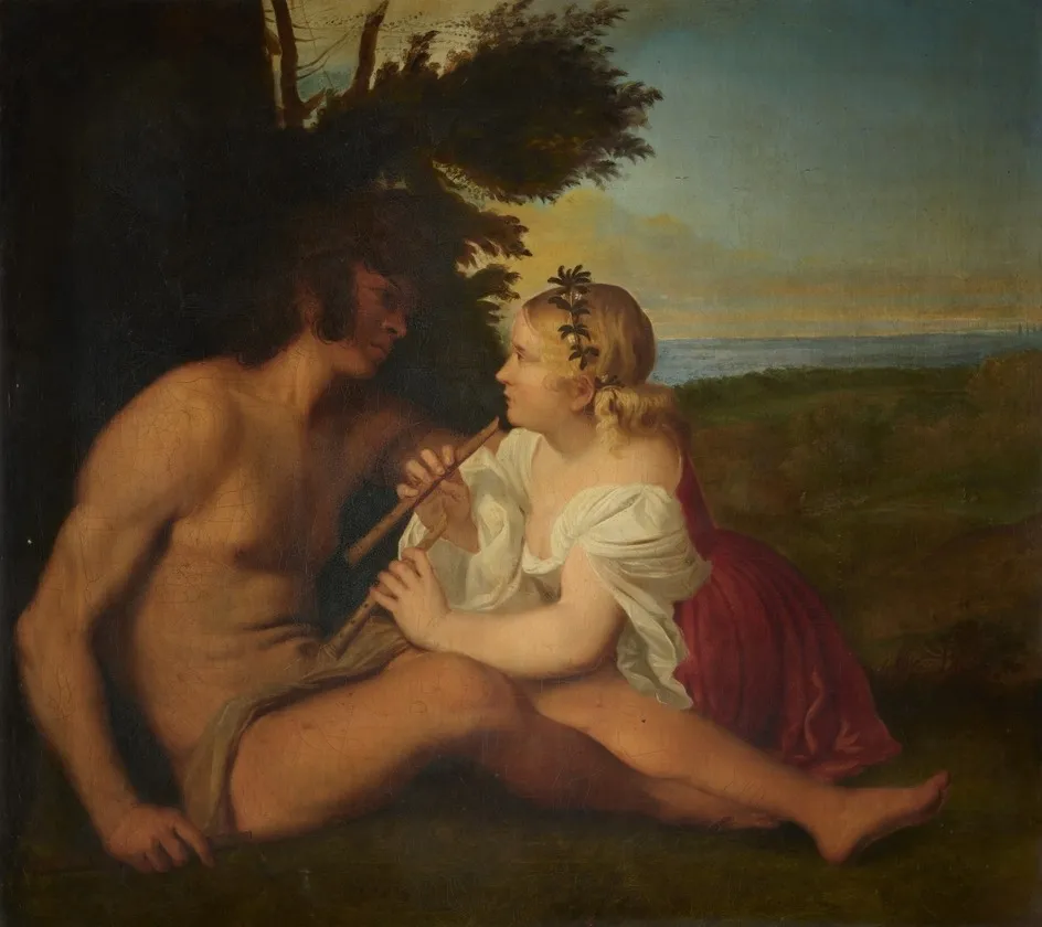 A Shepherd and a Nymph, by Unknown, oil, 1600