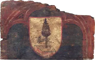 A Shield Bearing a Hand Holding the Branch of a Tree (fragment of a panel from a painted ceiling), by Unknown, 1470