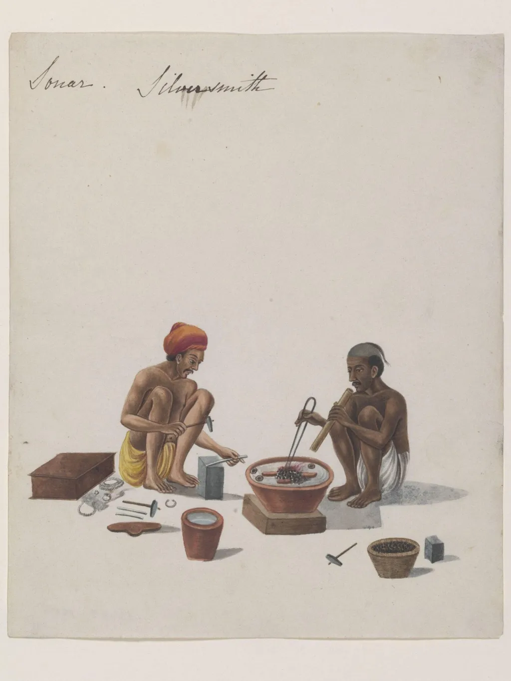 A silversmith with an assistant, by Unknown, paint, 1826