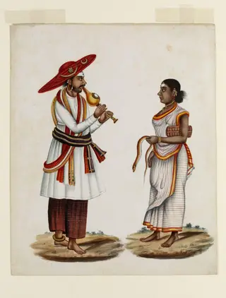 A snake charmer and his wife, by Unknown, 1850
