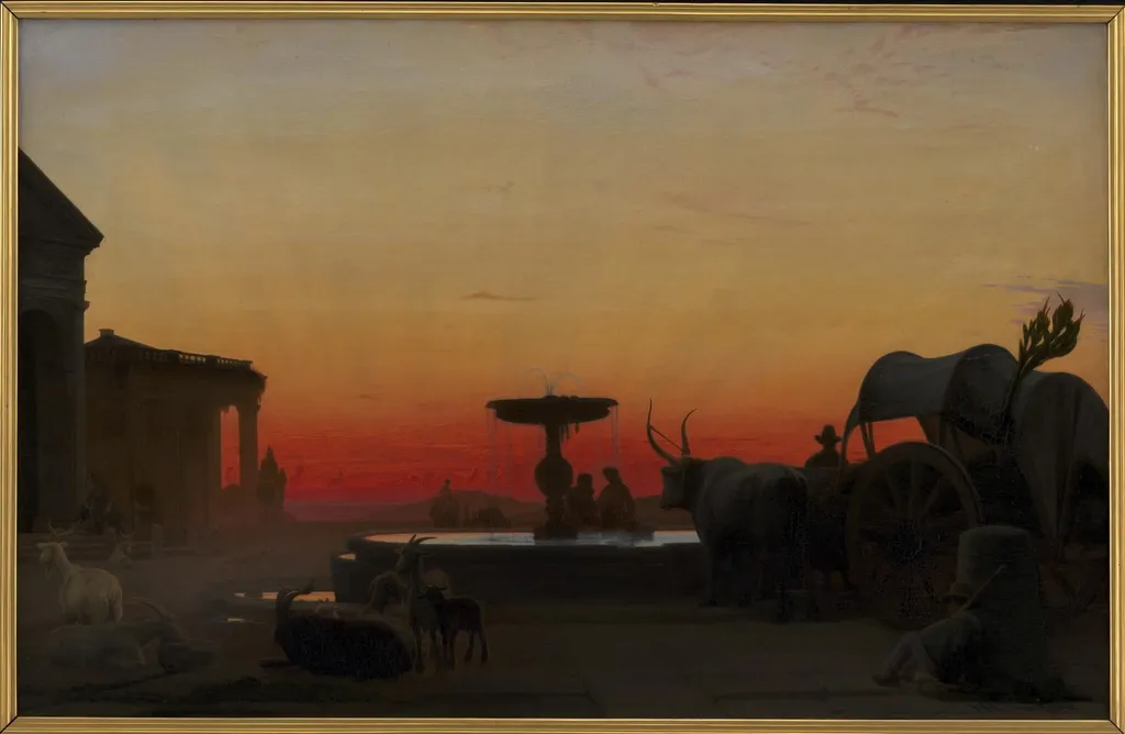 A Square in Ariccia, Italy. After Sunset, by Unknown, 1862