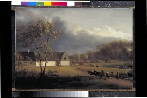 A Storm Brewing behind a Farmhouse in Zealand, by Unknown