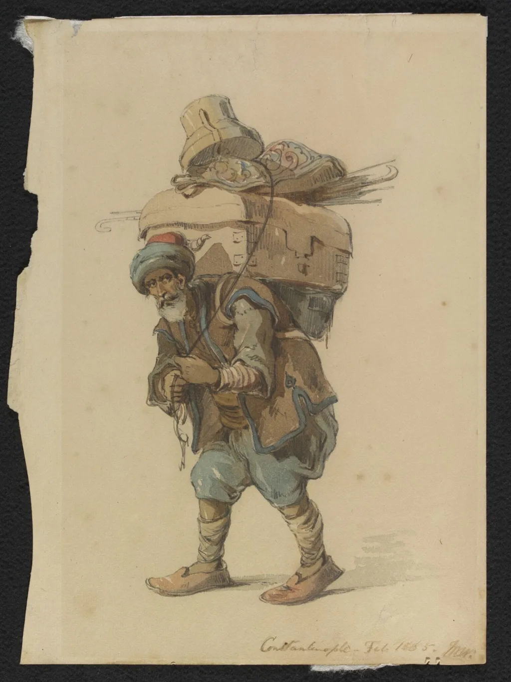 A Turkish Porter (Hamal), by Unknown, watercolor, 1885