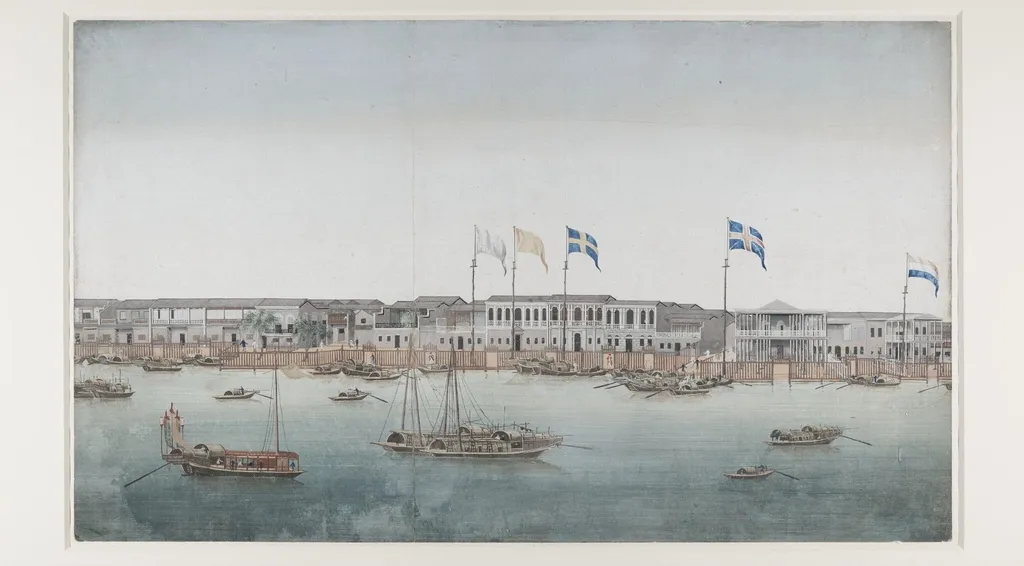 a view of the Canton waterfront, by Unknown, paint, 1781