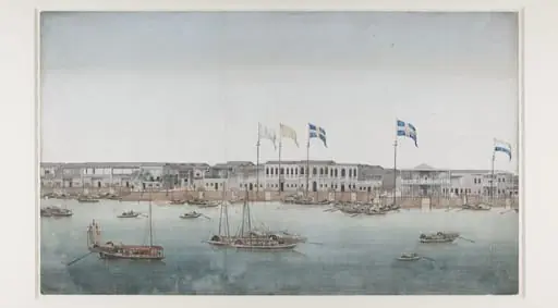 a view of the Canton waterfront, by Unknown