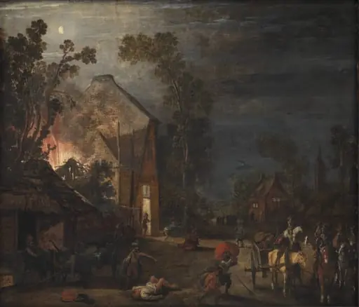 A Village Looted at Night, by Unknown
