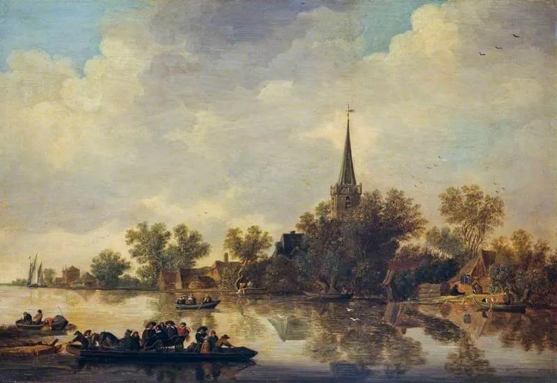 A Village with a Church, by Unknown, oil, 1645