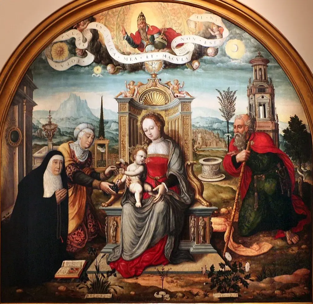 A Virgem Maria e o Menino Jesus com Santa Ana, São Joaquim e Doadora, by Unknown, 1550