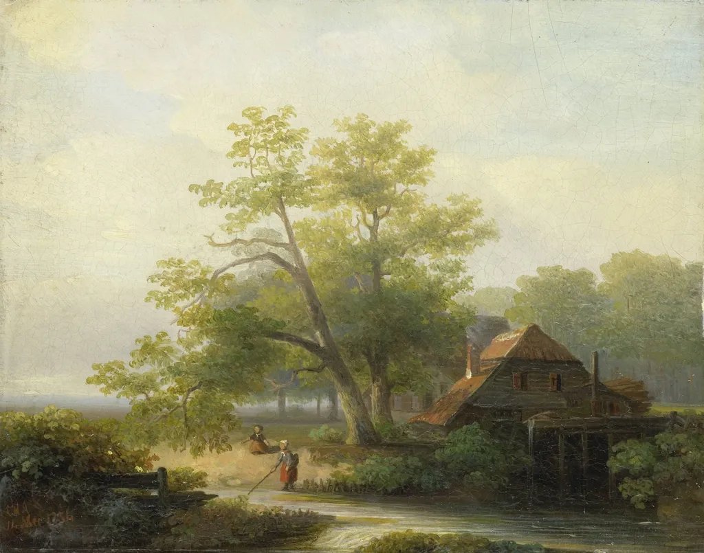 A Watermill in a Woody Landscape, by Unknown, unspecified, 1880