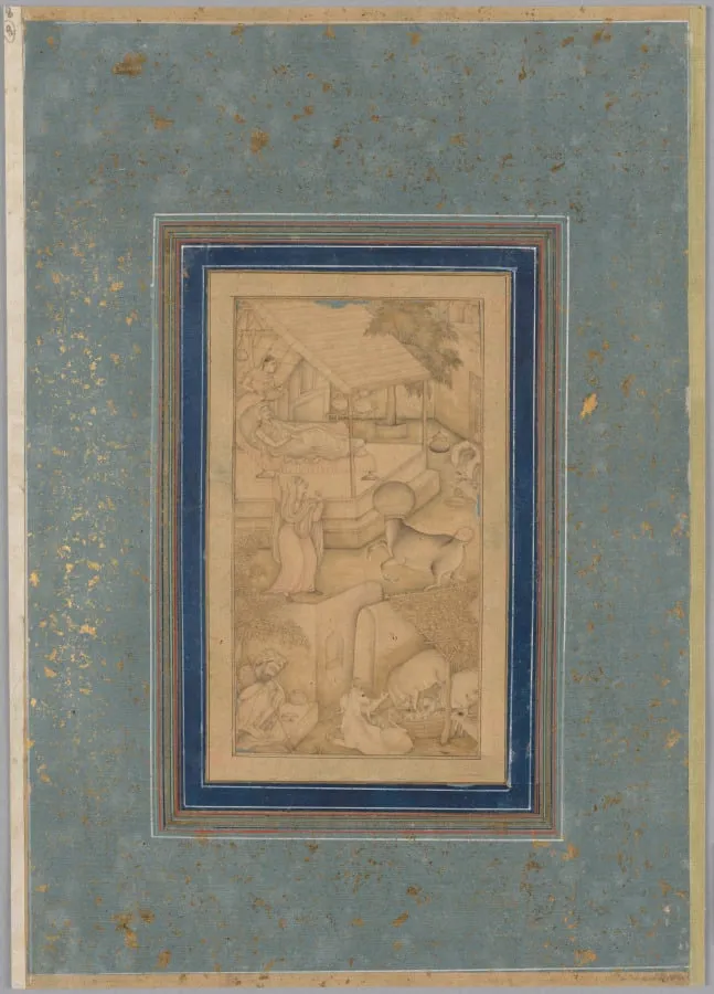 A woman mistakes a cow for the Angel of Death, from a Lights of Canopus (Anwar-i Suhaili) of Kashifi (Iranian, d. 1504), by Unknown, 1610