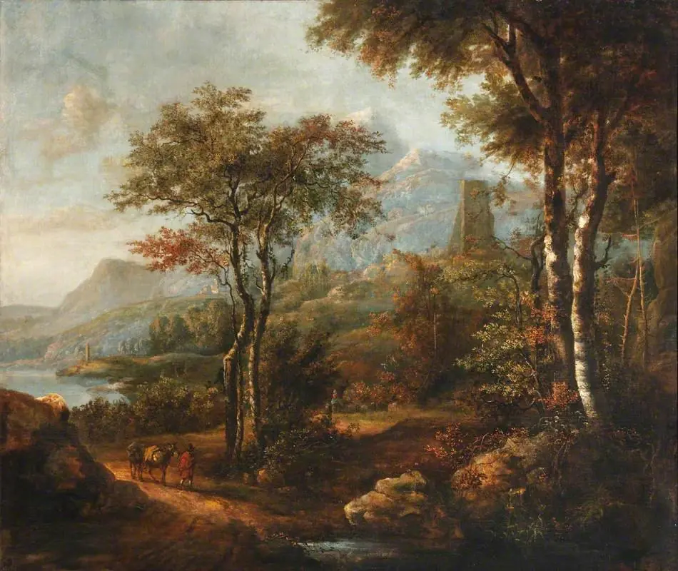 A Wooded Landscape with a Lake and Hills beyond, by Unknown