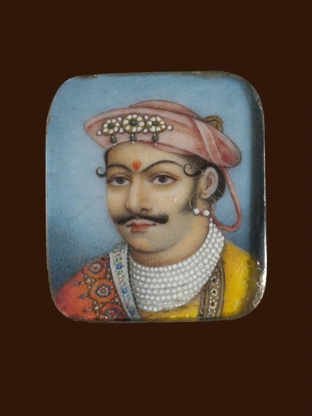 A wooden panel containing ten ivory miniatures, formerly mounted in two bracelets, depicting Indian rulers., by Unknown, paint, 1860