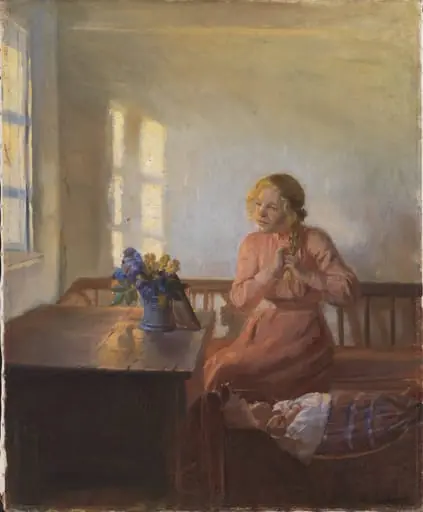 A Young Girl Plaiting her Hair, by Unknown