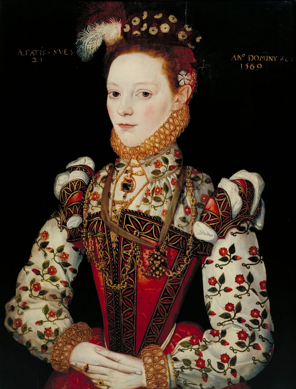 A Young Lady Aged 21, Possibly Helena Snakenborg, later Marchioness of Northampton, by Unknown, oil, 1569