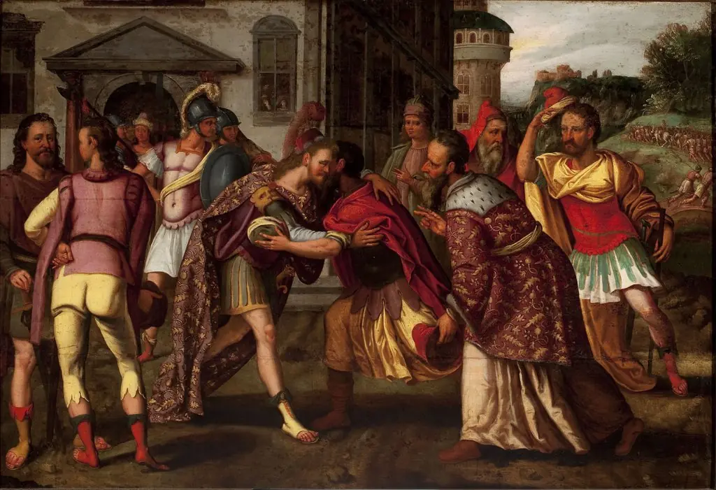 Absalom propitiating friends (2 Samuel 15:2-5), by Unknown