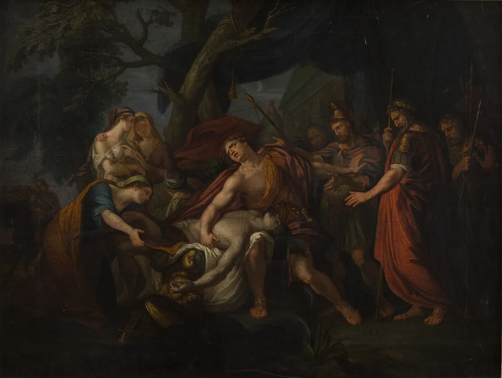 Achilles Lamenting the Death of Patroclus, by Unknown, oil, 1800