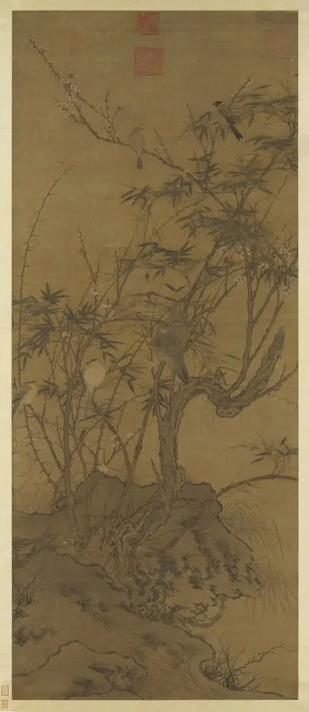 宋人梅竹聚禽圖 軸, by Unknown