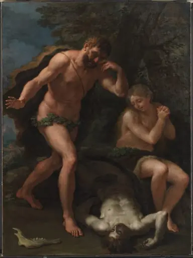 Adam and Eve Lamenting over the Body of Abel, by Unknown