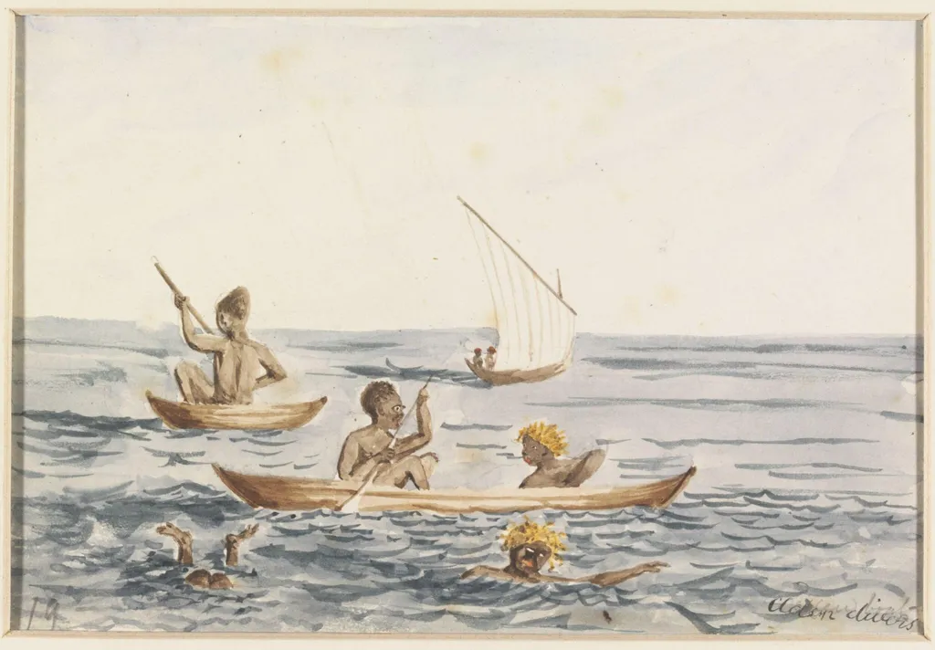 Aden divers, by Unknown, watercolor, 1840