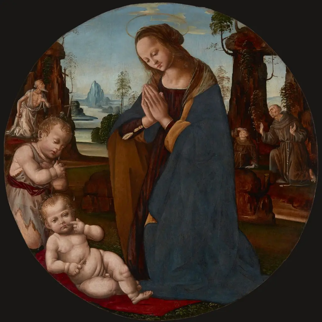 Adoration of the Child with Young St John the Baptist – Tondo, by Unknown