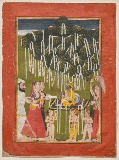 Adoration of young Krishna, by Unknown