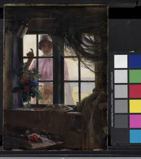 After the Bath. A Young Girl Knocking at the Fisherman's Window, by Unknown