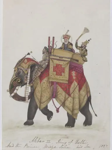 Akbar II on an elephant, by Unknown