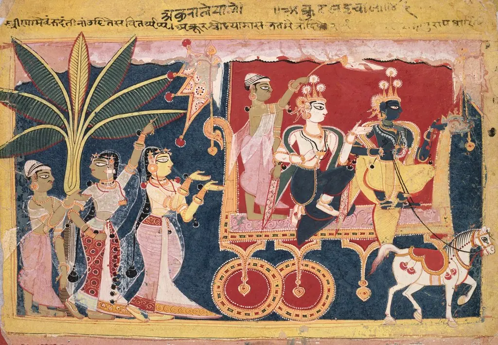 Akrura Drives Krishna and Balarama to Mathura, from the “Isarda Bhagavata Purana,”, by Unknown