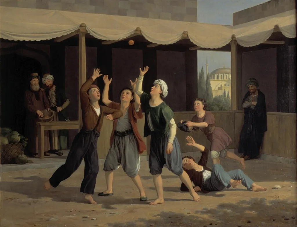 Aladdin griber imellem andre drenge efter de nedkastede pommeranser, by Unknown, 1831