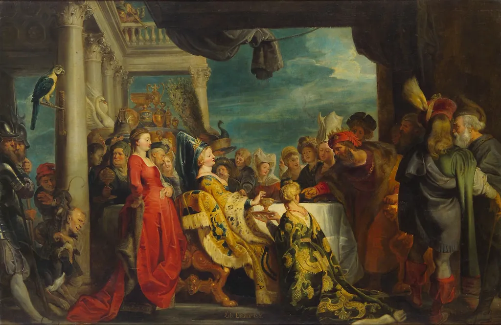 Alboin   and  Rosamunde, by Unknown, oil, 1615