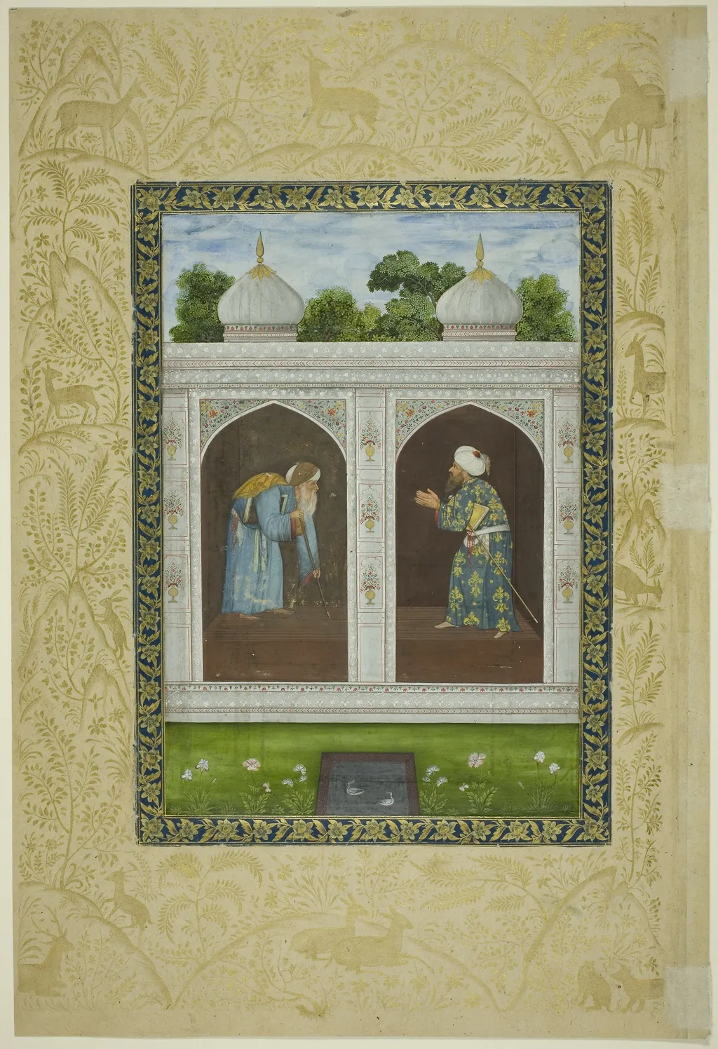 Album Page with Two Sheikhs and Calligraphic Specimens, by Unknown, unspecified, 1700