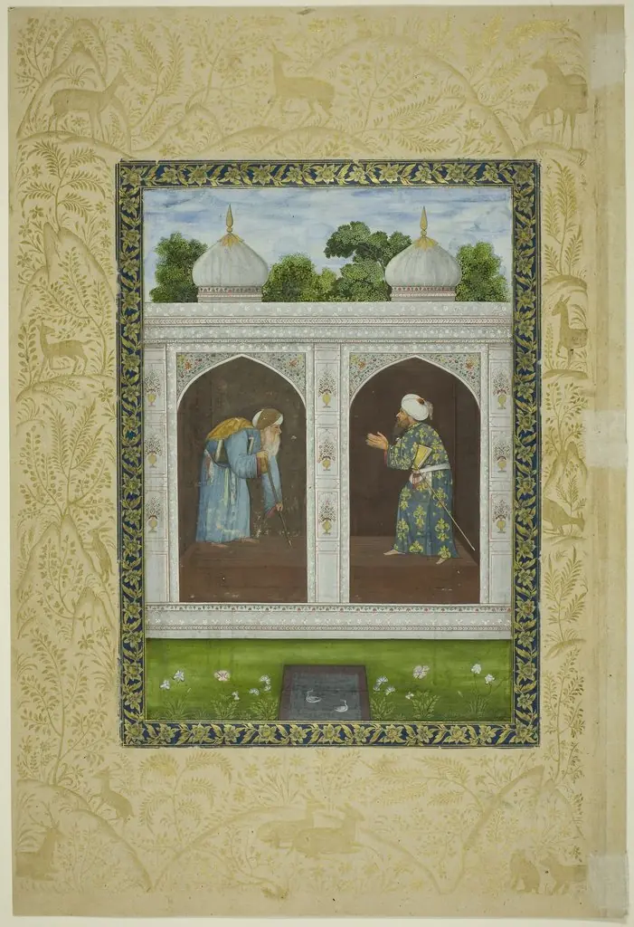 Album Page with Two Sheikhs and Calligraphic Specimens, by Unknown