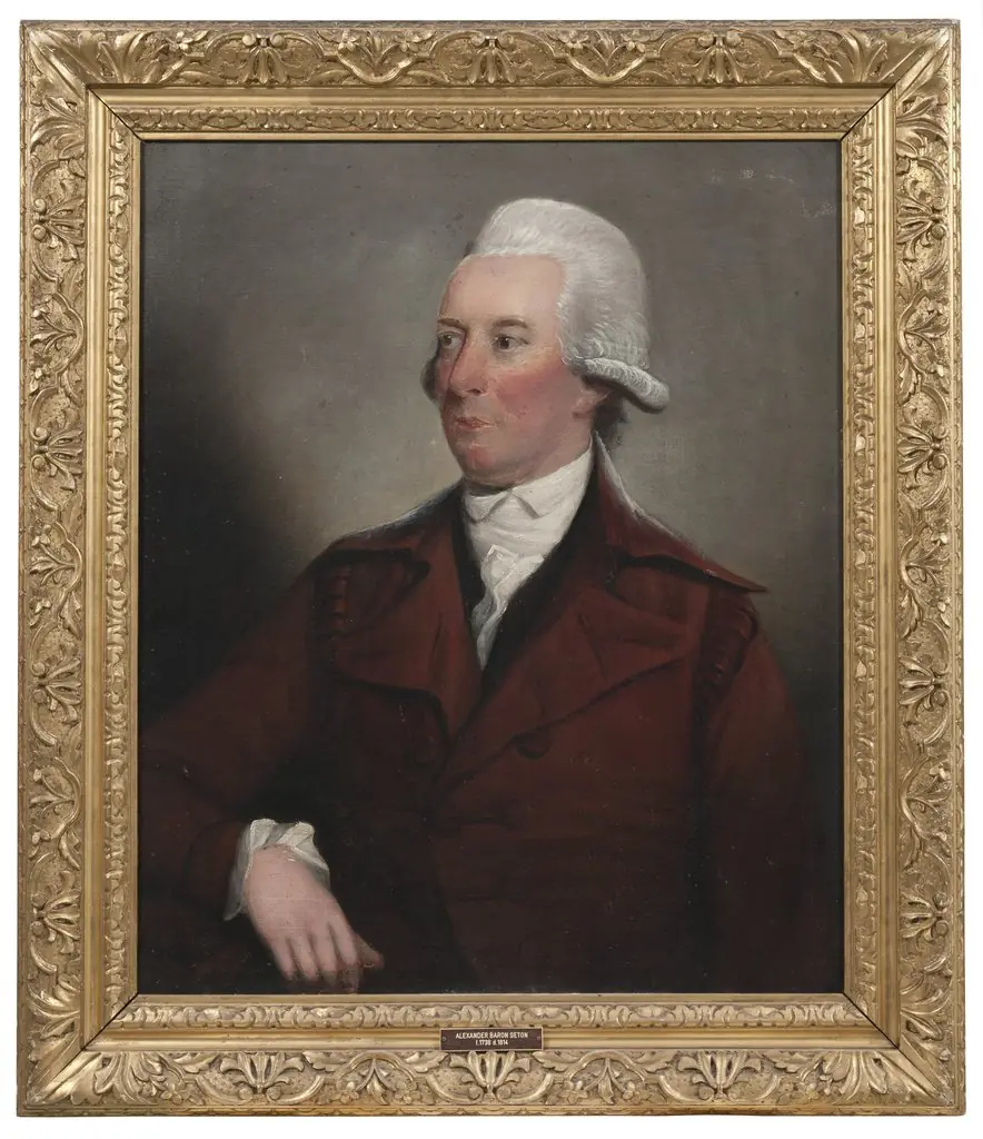 Alexander Baron Seton (1738-1814), jur.dr., godsägare, född i Skottland, verksam i Sverige och Skottland, g.m. 1. Elizabeth Angus, 2. Anne Innes of Cathlow, systerson till och adopterad av George Seton, by Unknown