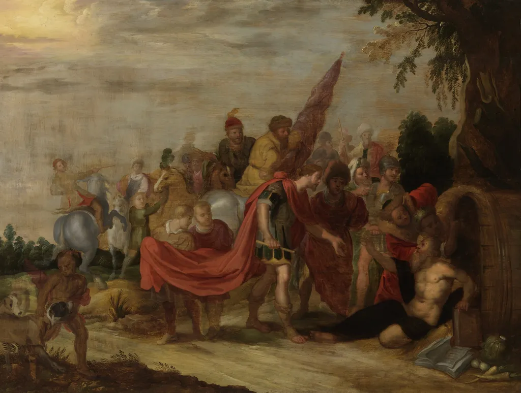 Alexander en Diogenes, by Unknown, oil, 1700