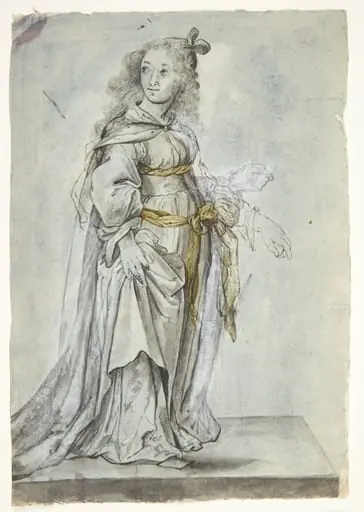 Allegorisk kvindefigur. Hele højre side af kroppens kontur er rettet. Kvindens venstre arm udsat for pentiménto, by Unknown