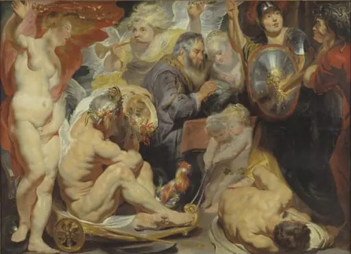 Allegory on Science. Minerva and Cronus protect Science against Envy and Ignorance, by Unknown