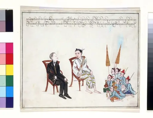 Ambassador of the King of Burma seated with Major Phayre, by Unknown