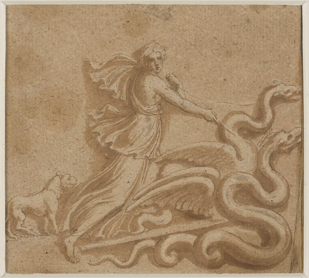 An allegorical figure on a char, by Unknown, 1650