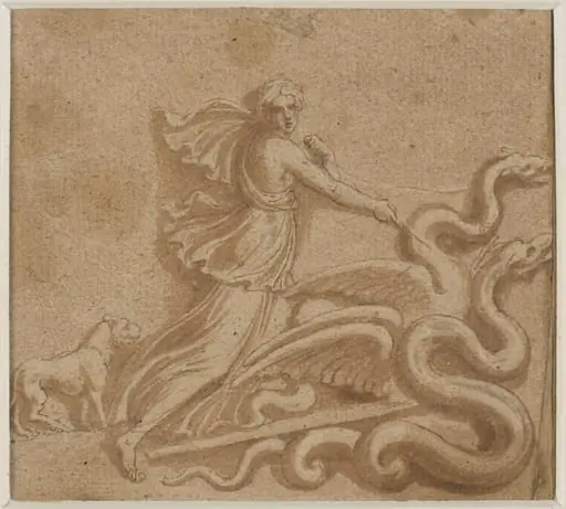 An allegorical figure on a char, by Unknown